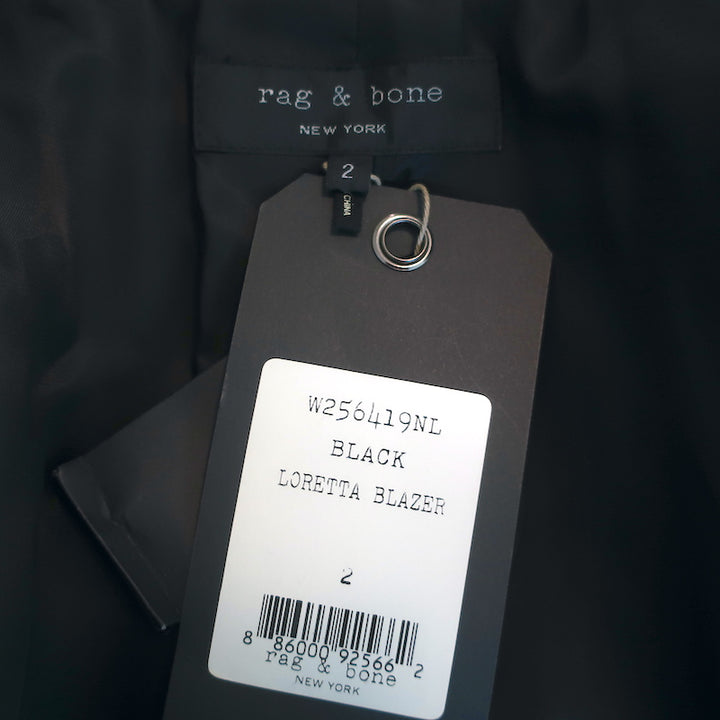 Rag &amp; Bone Loretta Blazer Black Crushed Velvet Size 2 One-Button Jacket NEW