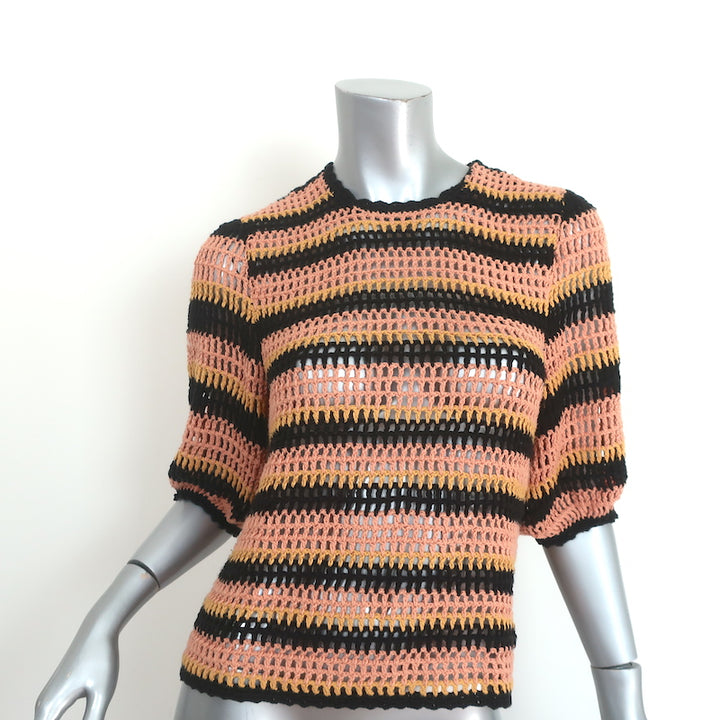 Ulla Johnson Puff Sleeve Crochet Top Amata Blush/Multi Striped Knit Size Small