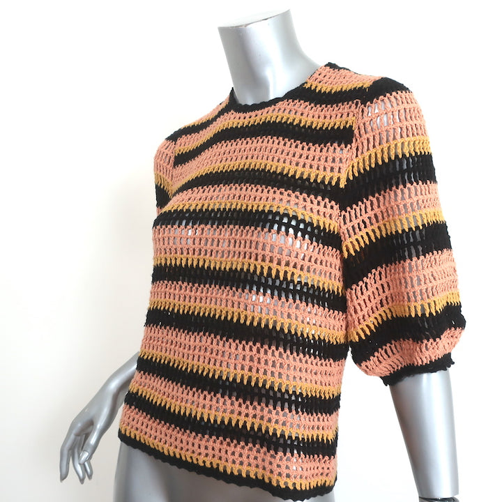 Ulla Johnson Puff Sleeve Crochet Top Amata Blush/Multi Striped Knit Size Small