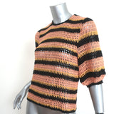 Ulla Johnson Puff Sleeve Crochet Top Amata Blush/Multi Striped Knit Size Small