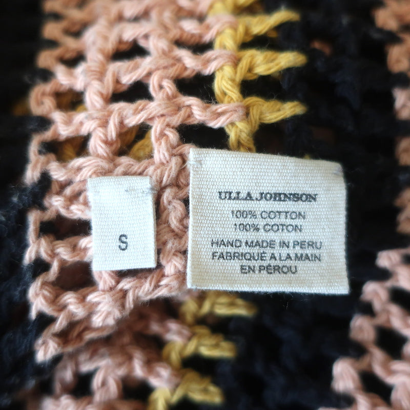 Ulla Johnson Puff Sleeve Crochet Top Amata Blush/Multi Striped Knit Size Small