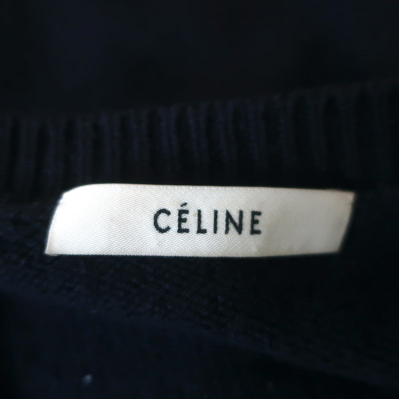 Celine Cashmere Triomphe Sweater Navy Size Small Crewneck Pullover
