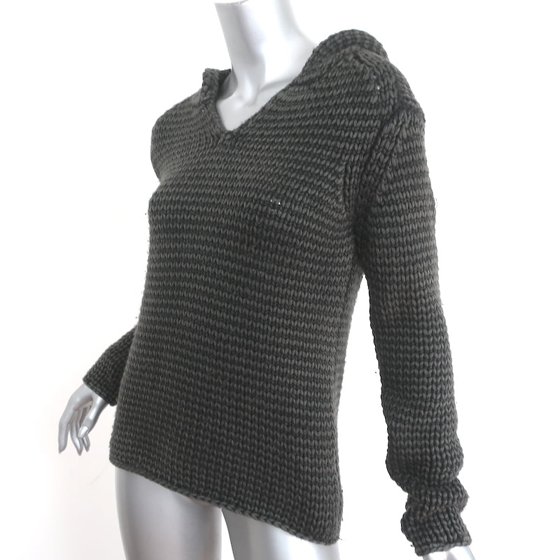 T by Alexander Wang Hoodie Gray Crochet Wool Size Extra Small Pullover Sweater