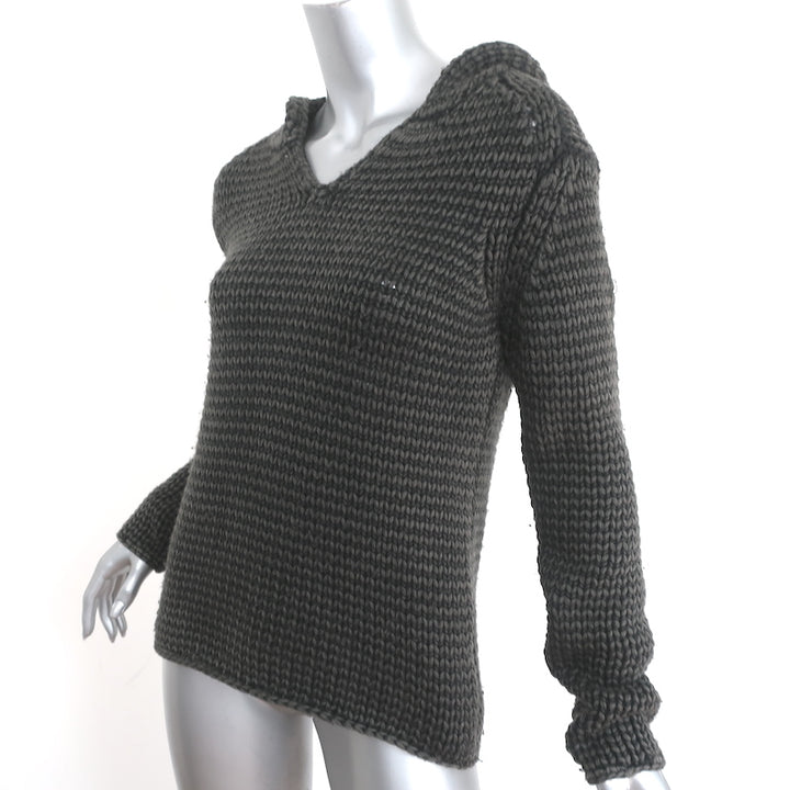 T by Alexander Wang Hoodie Gray Crochet Wool Size Extra Small Pullover Sweater