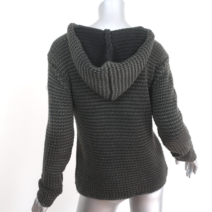 T by Alexander Wang Hoodie Gray Crochet Wool Size Extra Small Pullover Sweater