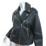 Yves Salomon Oversized Leather Biker Jacket Black Lambskin Size 38