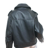 Yves Salomon Oversized Leather Biker Jacket Black Lambskin Size 38