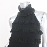 Fendi Open Back Halter Dress Black Ruffled Lace-Trim Silk Size 42