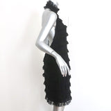 Fendi Open Back Halter Dress Black Ruffled Lace-Trim Silk Size 42