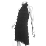 Fendi Open Back Halter Dress Black Ruffled Lace-Trim Silk Size 42