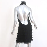 Fendi Open Back Halter Dress Black Ruffled Lace-Trim Silk Size 42