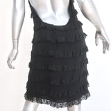 Fendi Open Back Halter Dress Black Ruffled Lace-Trim Silk Size 42
