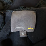 Fendi Open Back Halter Dress Black Ruffled Lace-Trim Silk Size 42