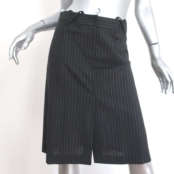Dolce &amp; Gabbana Pleated Skirt Black/Silver Lurex Pinstripe Wool Size 40