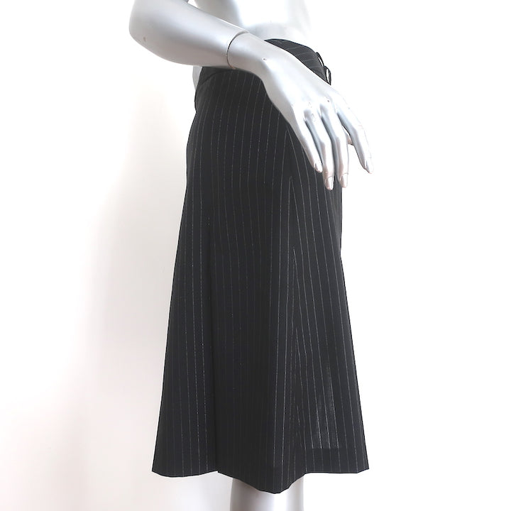 Dolce &amp; Gabbana Pleated Skirt Black/Silver Lurex Pinstripe Wool Size 40