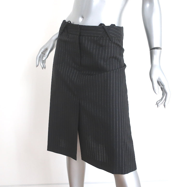Dolce &amp; Gabbana Pleated Skirt Black/Silver Lurex Pinstripe Wool Size 40