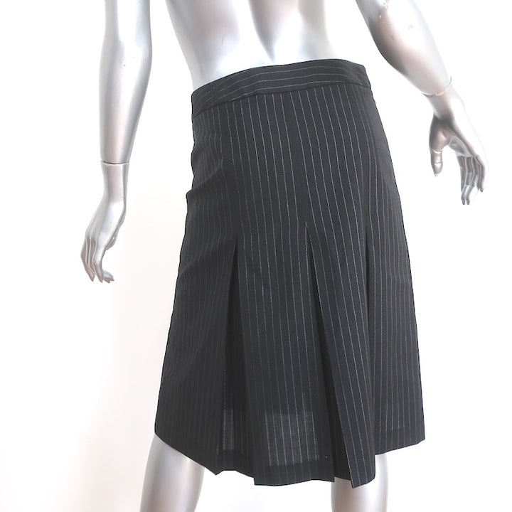 Dolce &amp; Gabbana Pleated Skirt Black/Silver Lurex Pinstripe Wool Size 40