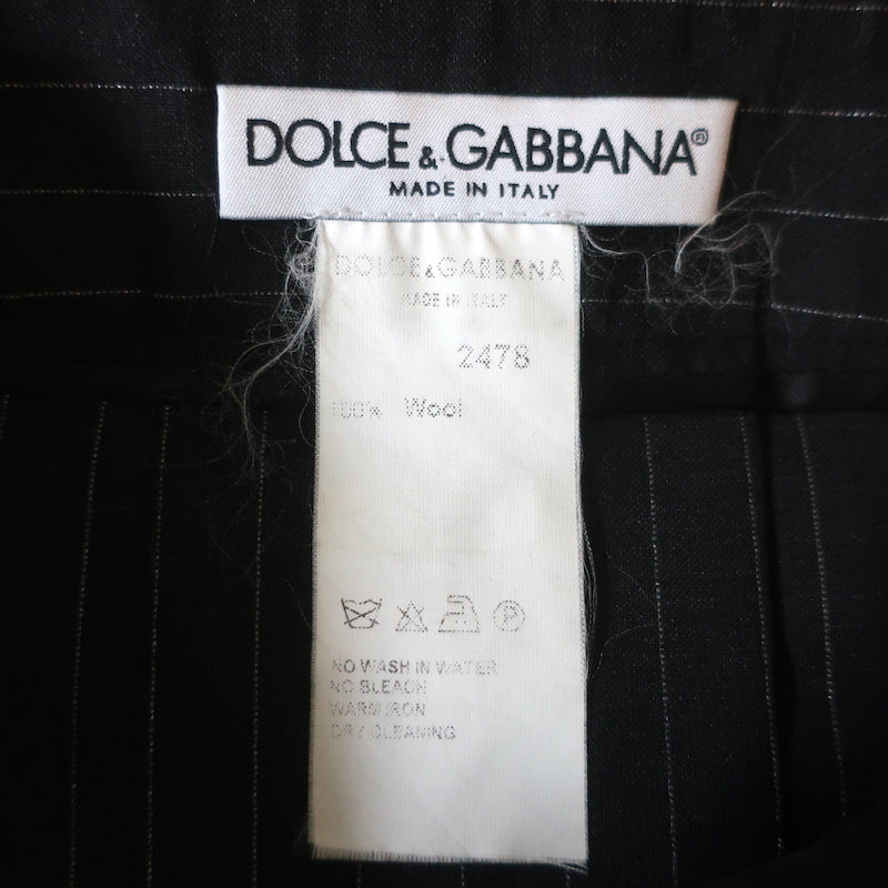 Dolce &amp; Gabbana Pleated Skirt Black/Silver Lurex Pinstripe Wool Size 40