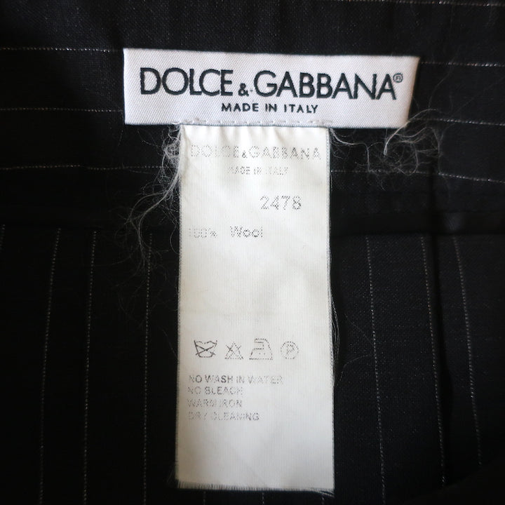 Dolce &amp; Gabbana Pleated Skirt Black/Silver Lurex Pinstripe Wool Size 40