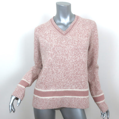 Christian Dior V-Neck Sweater Blush Wool-Cashmere Mouline Knit Size US 8