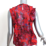 Erdem Ruffle Blouse Red Printed Silk Size US 6 Sleeveless Top