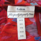 Erdem Ruffle Blouse Red Printed Silk Size US 6 Sleeveless Top
