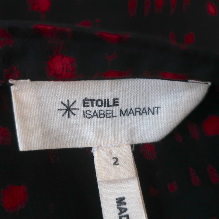 Isabel Marant Etoile Button Down Blouse Black/Red Printed Silk Size 2