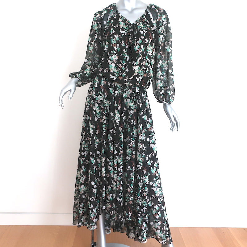 Christian Dior Cutout Long Sleeve Maxi Dress Black Floral Print Silk S Celebrity Owned Christian Dior Cutout Long Sleeve Maxi Dress Black Floral Print Silk S Celebrity Owned