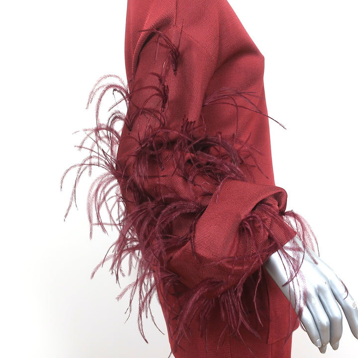 Valentino Feather-Trimmed Long Sleeve Top &amp; Pants Set Red Viscose Knit Size 42