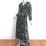 Christian Dior Cutout Long Sleeve Maxi Dress Black Floral Print Silk Size US 4