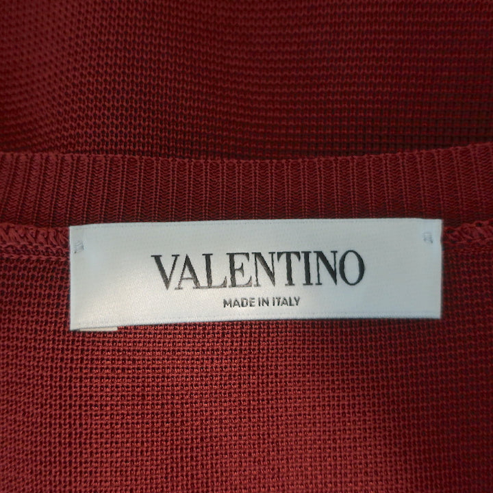 Valentino Feather-Trimmed Long Sleeve Top &amp; Pants Set Red Viscose Knit Size 42