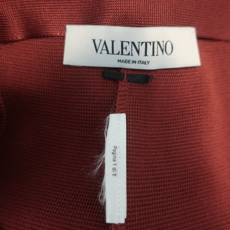 Valentino Feather-Trimmed Long Sleeve Top &amp; Pants Set Red Viscose Knit Size 42