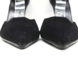 Gucci Crystal Bamboo Ankle Strap Pumps Black Suede Size 9.5 Pointed Toe Heel NEW