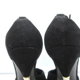 Gucci Crystal Bamboo Ankle Strap Pumps Black Suede Size 9.5 Pointed Toe Heel NEW