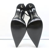 Gucci Crystal Bamboo Ankle Strap Pumps Black Suede Size 9.5 Pointed Toe Heel NEW