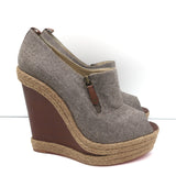 Christian Louboutin Deroba 140 Espadrille Wedges Taupe Flannel Size 41 NEW