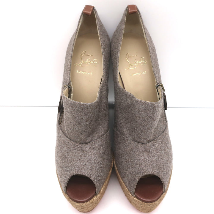 Christian Louboutin Deroba 140 Espadrille Wedges Taupe Flannel Size 41 NEW