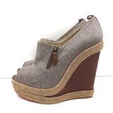 Christian Louboutin Deroba 140 Espadrille Wedges Taupe Flannel Size 41 NEW