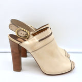 Chloe Peep Toe Slingback Heels Off-White Leather Size 40 NEW