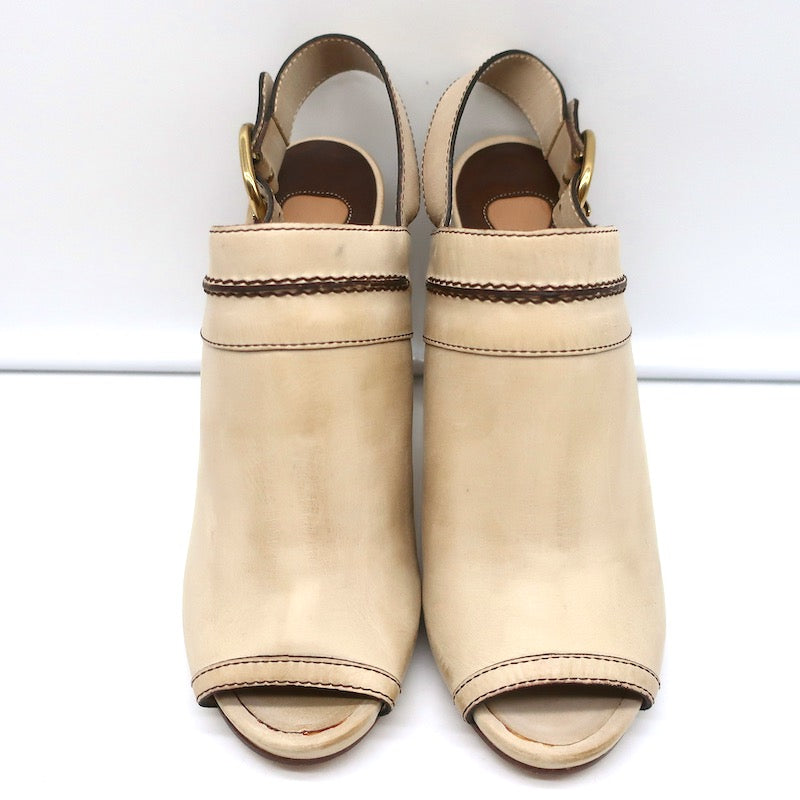 Chloe Peep Toe Slingback Heels Off-White Leather Size 40 NEW