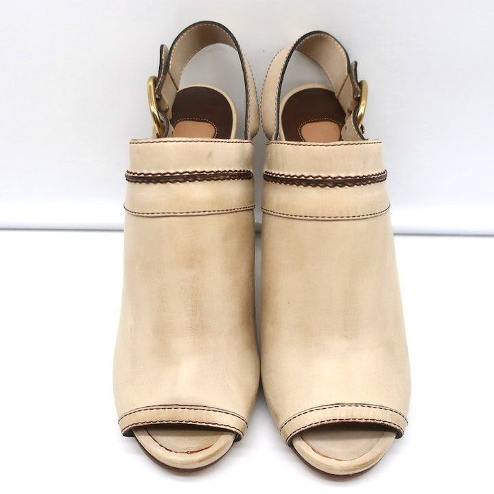 Chloe Peep Toe Slingback Heels Off-White Leather Size 40 NEW