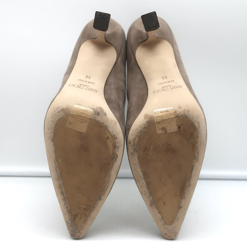 Jimmy Choo Ankle Boots Maiara Taupe Suede Size 39 Pointed Toe Booties