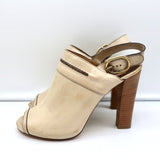 Chloe Peep Toe Slingback Heels Off-White Leather Size 40 NEW