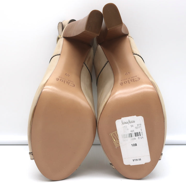 Chloe Peep Toe Slingback Heels Off-White Leather Size 40 NEW