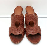Bottega Veneta Intrecciato Circle Cutout Sandals Brown Leather Size 40
