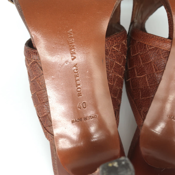 Bottega Veneta Intrecciato Circle Cutout Sandals Brown Leather Size 40