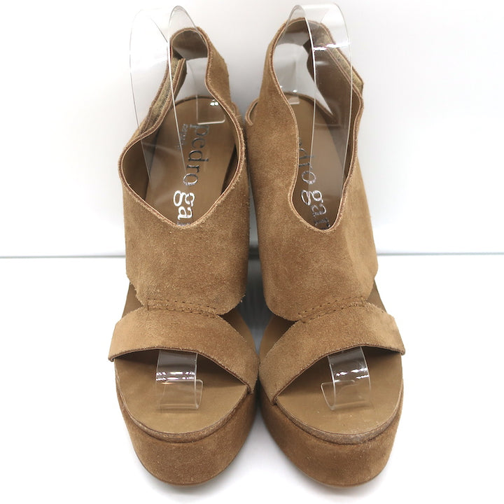 Pedro Garcia Platform Slingback Wedge Sandals Tamesis Brown Suede Size 40 NEW