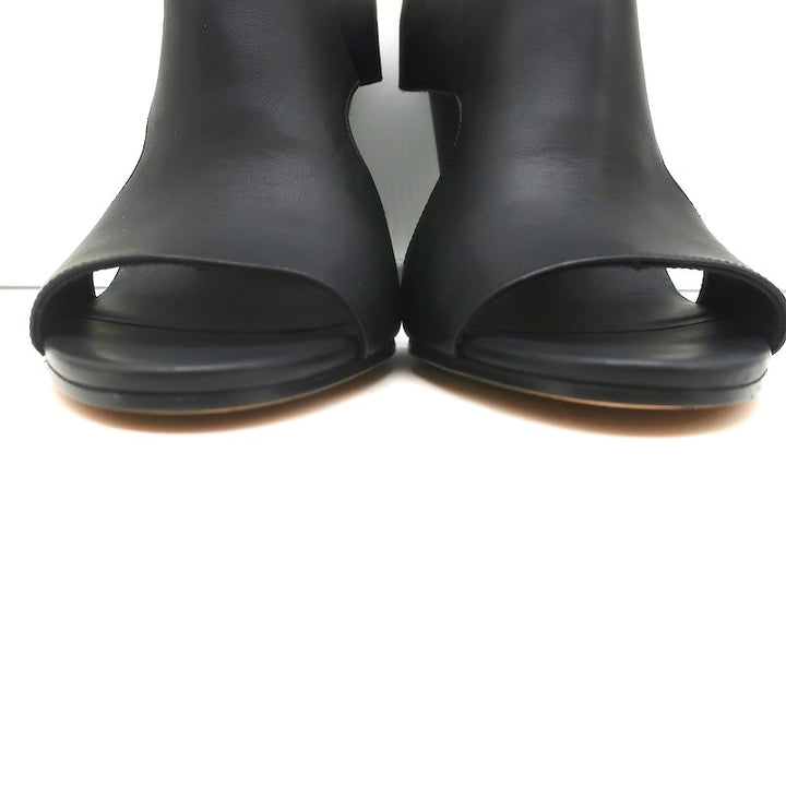 Vince Cutout Wedge Mules Kaya Black Leather Size 9 Peep Toe Sandals NEW