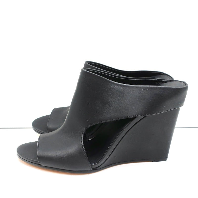 Vince Cutout Wedge Mules Kaya Black Leather Size 9 Peep Toe Sandals NEW