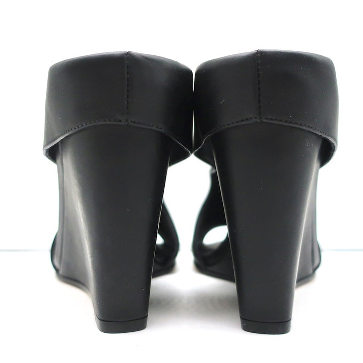 Vince Cutout Wedge Mules Kaya Black Leather Size 9 Peep Toe Sandals NEW
